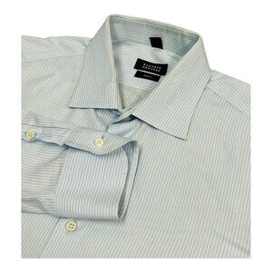 Barneys New York Men's 16-R Trim Fit Striped‎ Blue Long Sleeve Button Down Shirt
